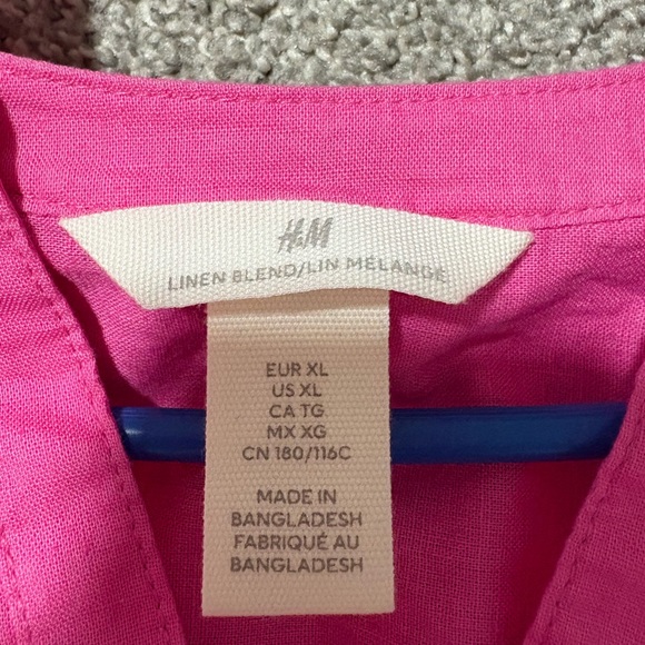H&M Hot Barbie Pink Linen Blend V-neck Dress Women's Size XL - Picture 9 of 9